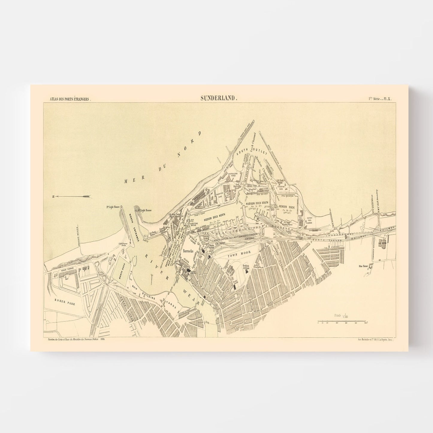 Vintage Map of Sunderland, England, 1884