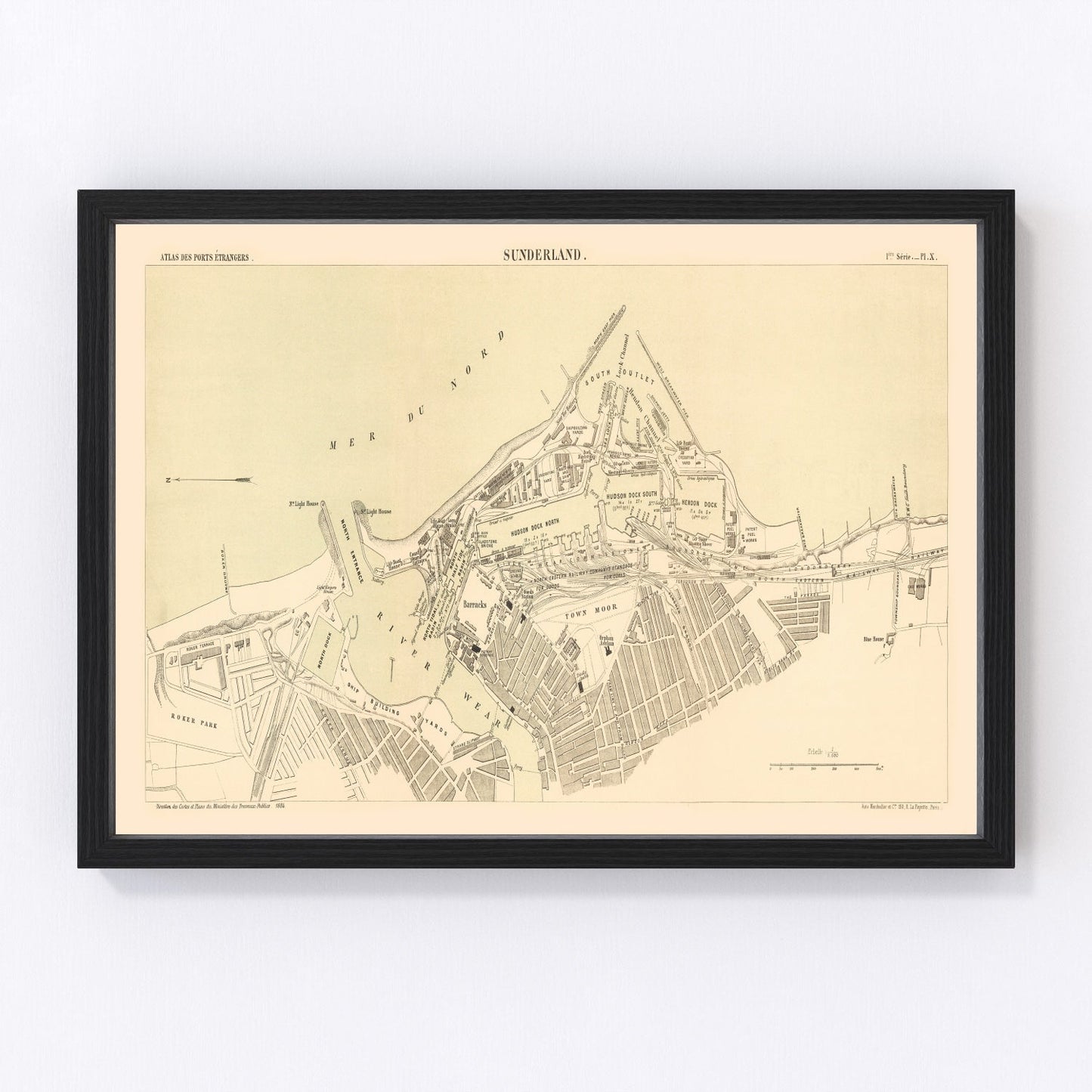 Vintage map of Sunderland, England, 1884
