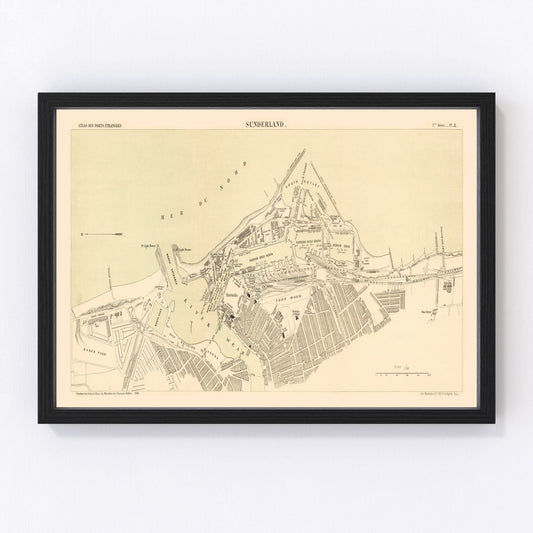 Vintage map of Sunderland, England, 1884
