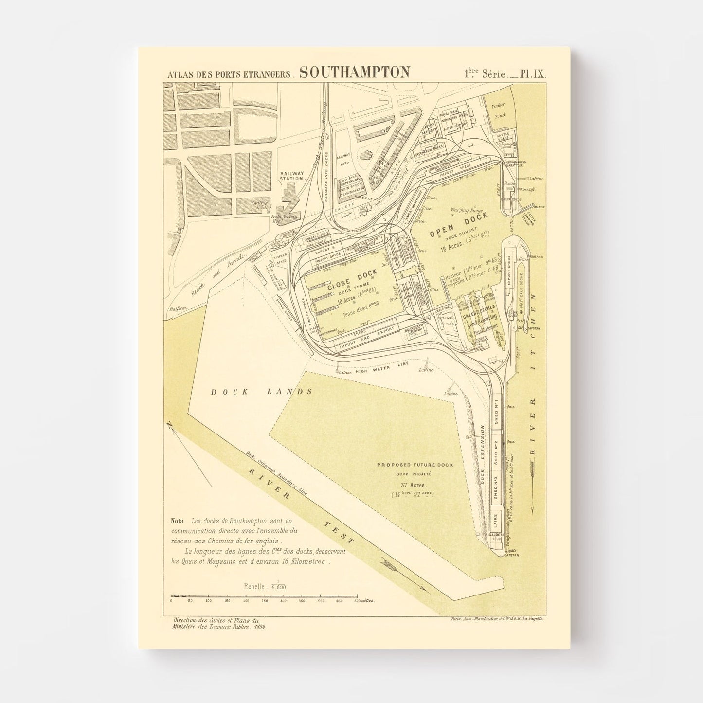 Vintage Map of Southampton, England, 1884