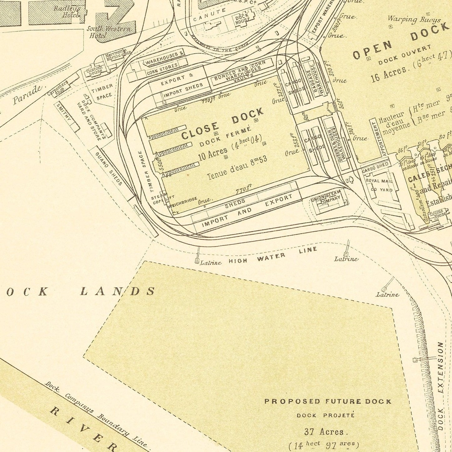 Vintage Map of Southampton, England, 1884
