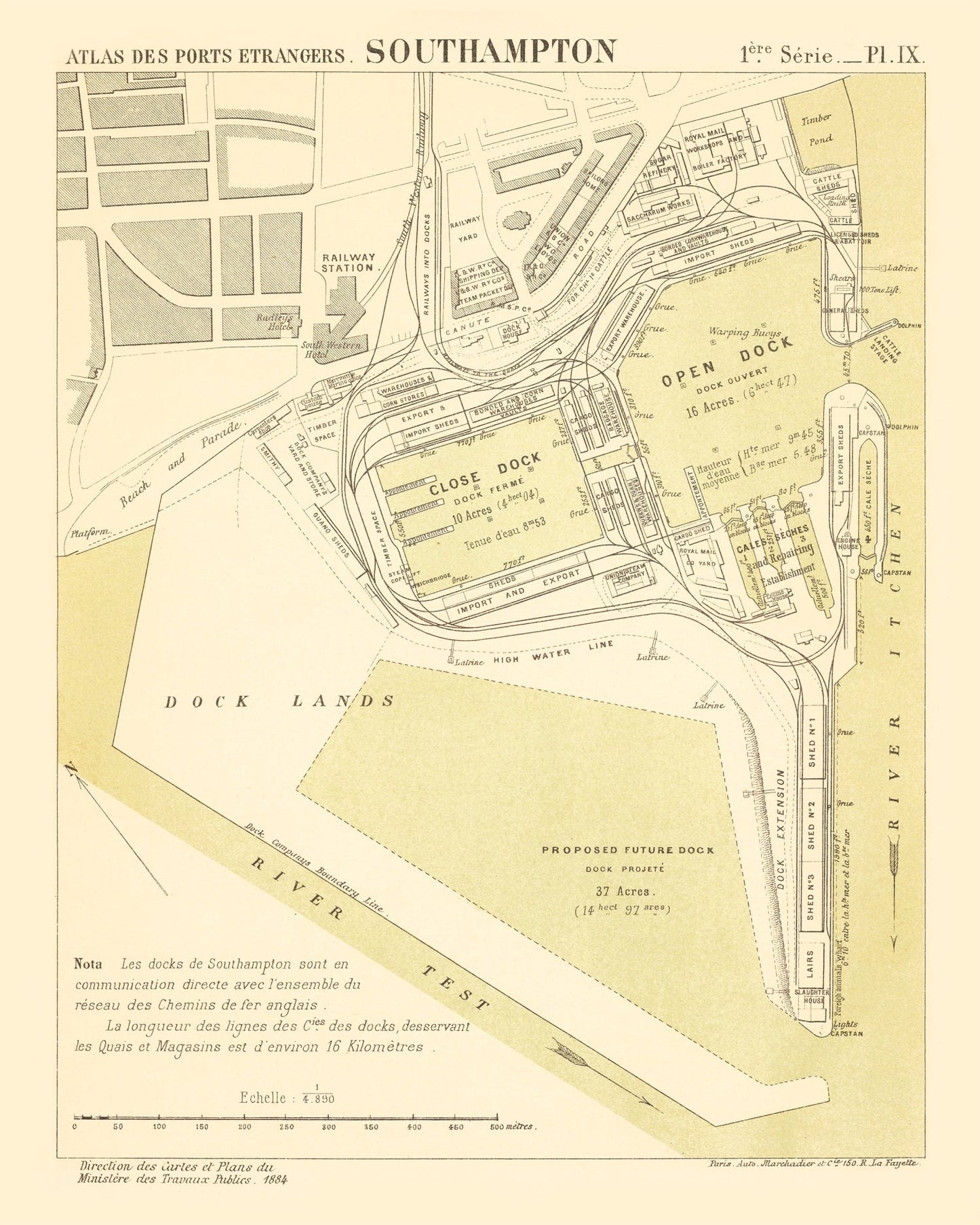 Vintage Map of Southampton, England, 1884