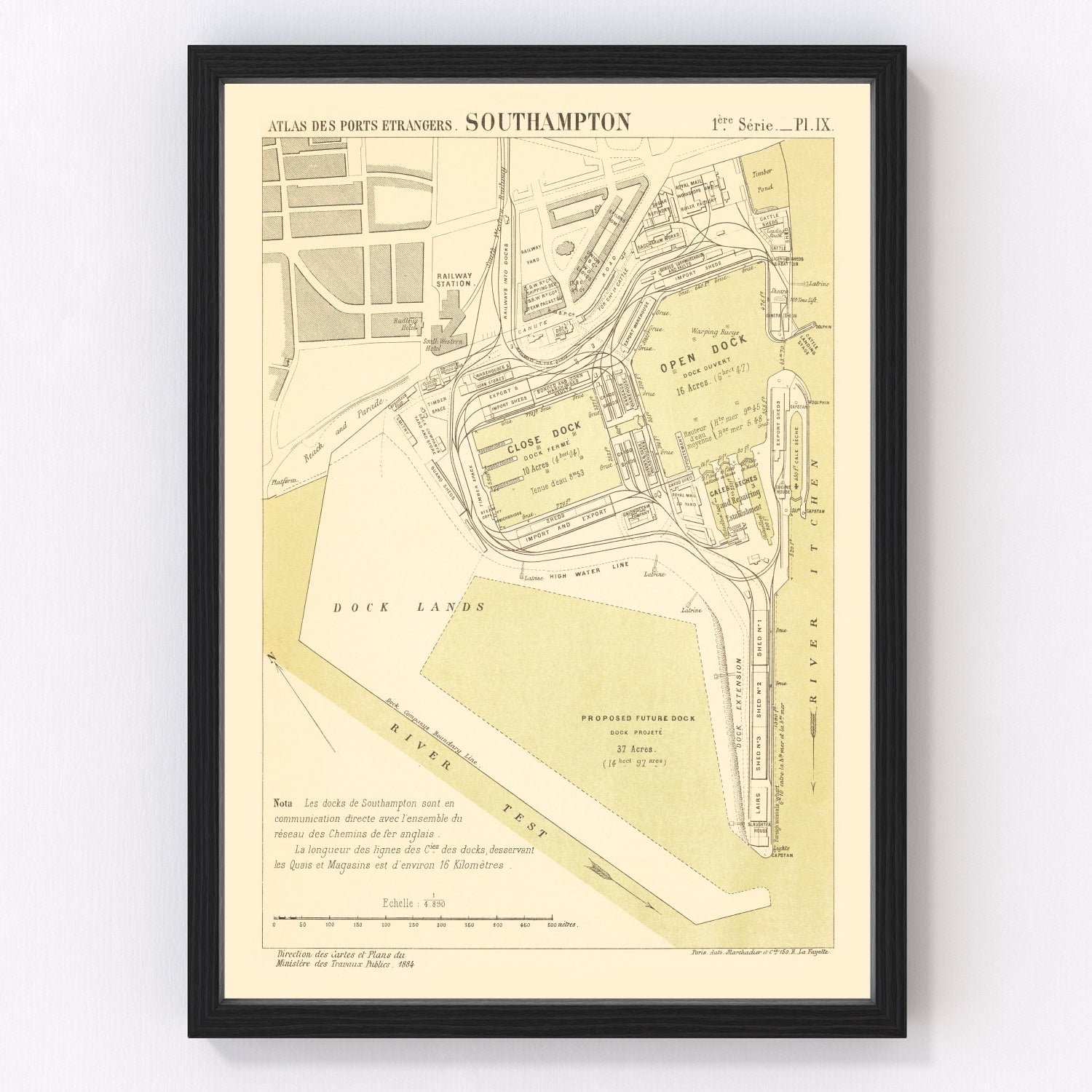 vintage map of Southampton, England, 1884