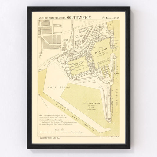 vintage map of Southampton, England, 1884