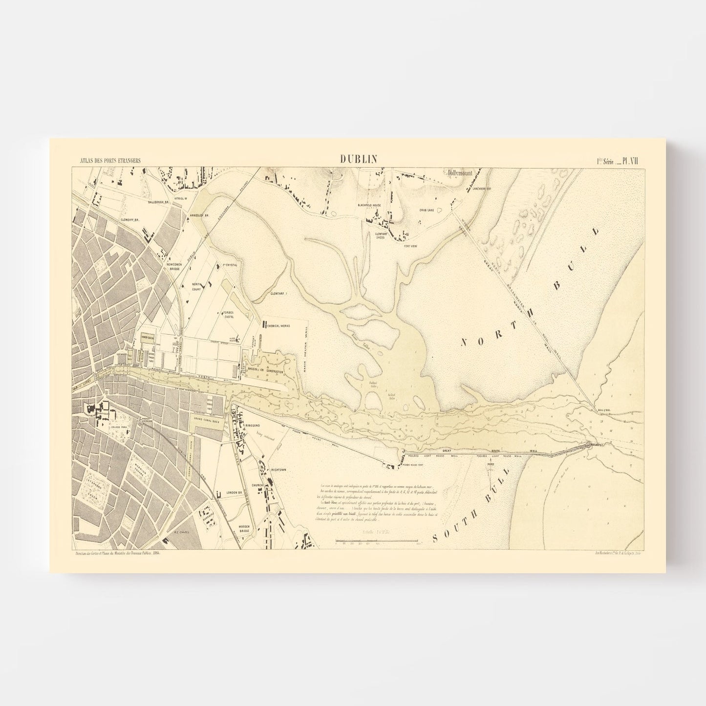 Vintage Map of Dublin, Ireland, 1884