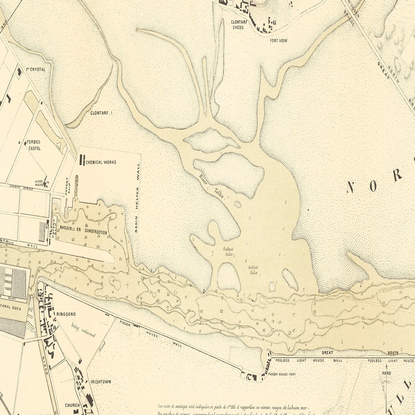 Vintage Map of Dublin, Ireland, 1884