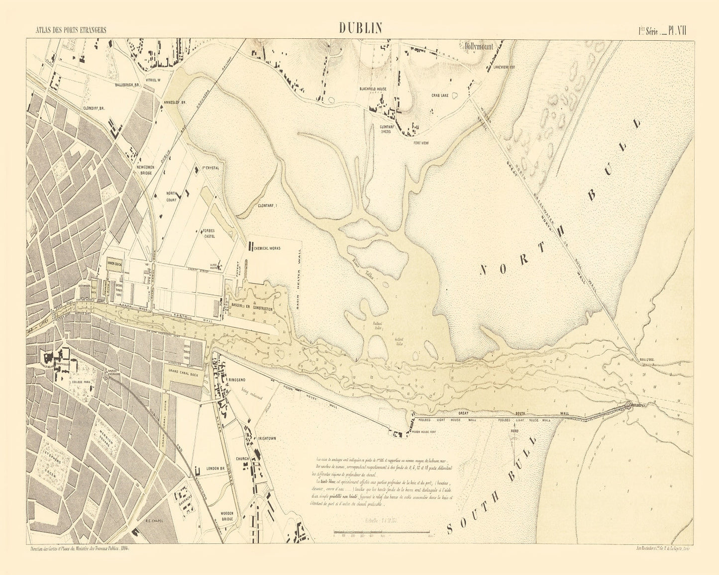Vintage Map of Dublin, Ireland, 1884