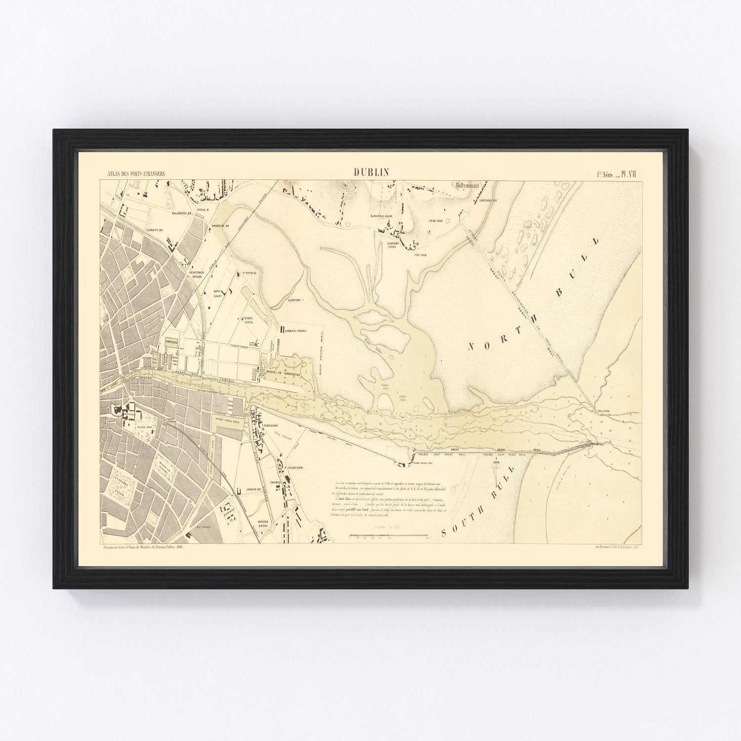 vintage map of Dublin, Ireland, 1884