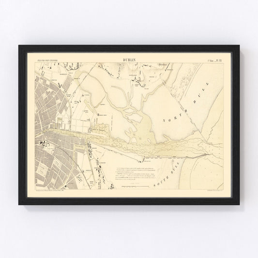 vintage map of Dublin, Ireland, 1884