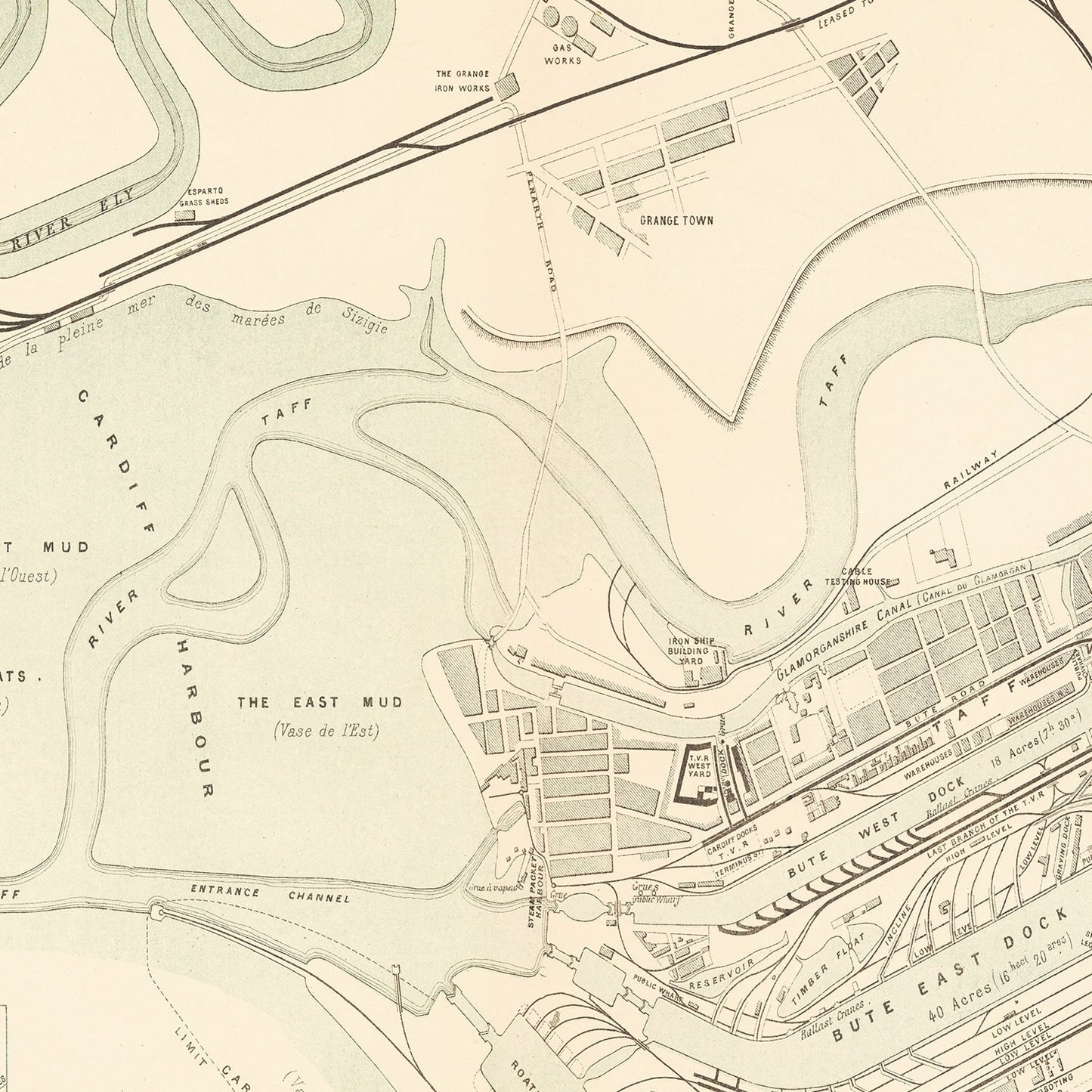 Vintage Map of Cardiff, Wales, 1883