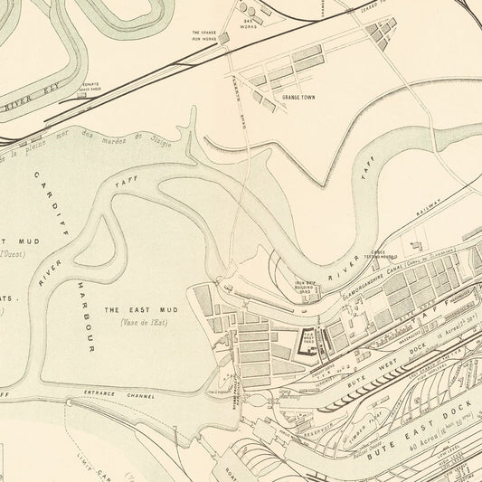 Vintage Map of Cardiff, Wales, 1883