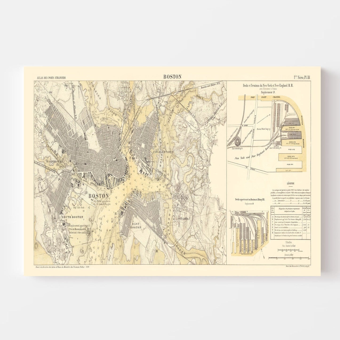 Vintage Map of Boston, Massachusetts 1884