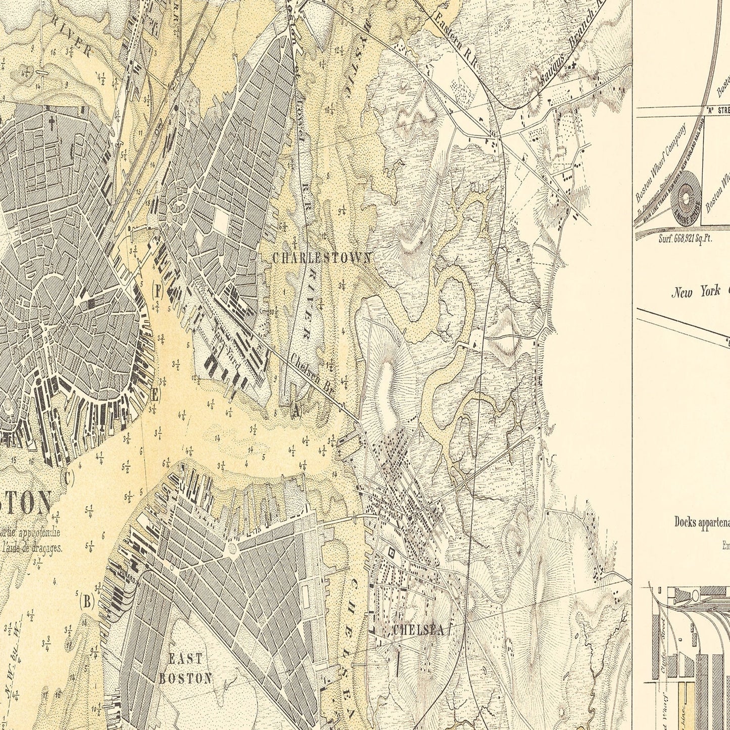 Vintage Map of Boston, Massachusetts 1884