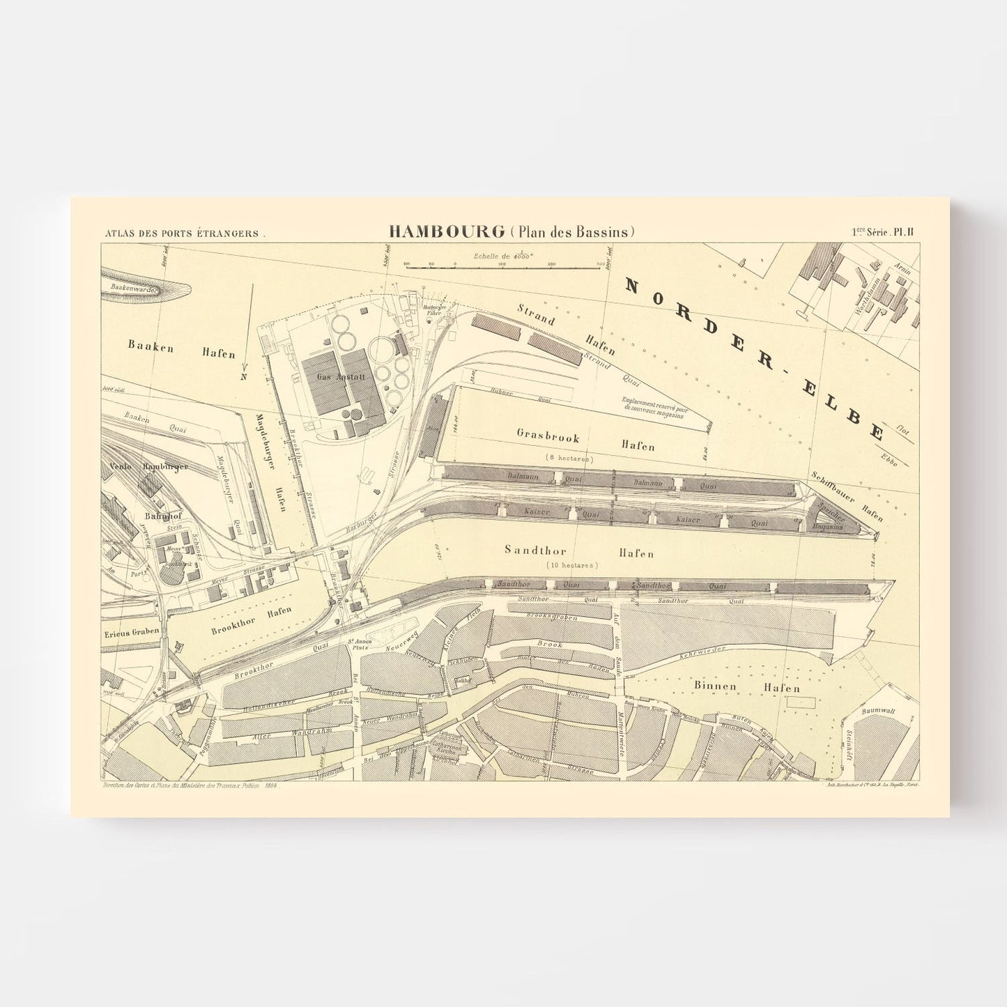 Vintage Map of Hamburg, Germany, 1884