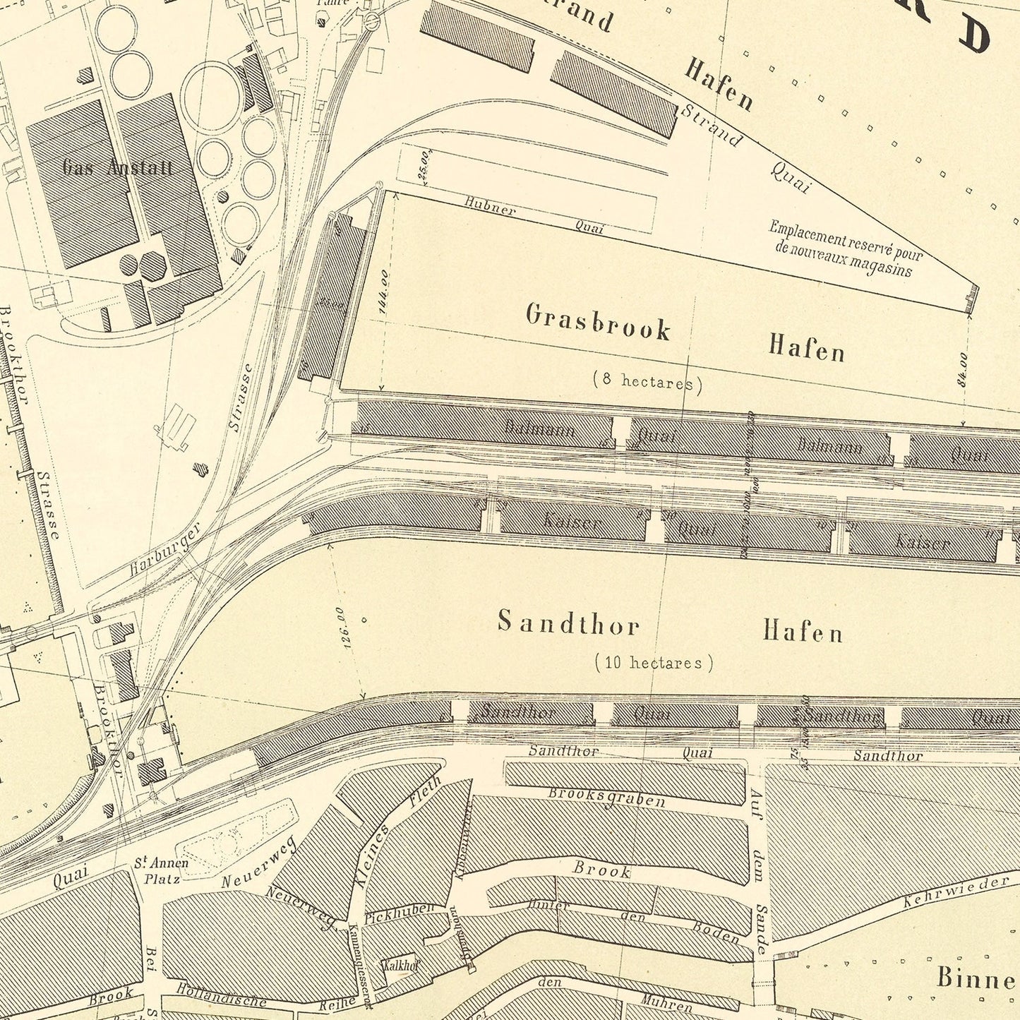 Vintage Map of Hamburg, Germany, 1884