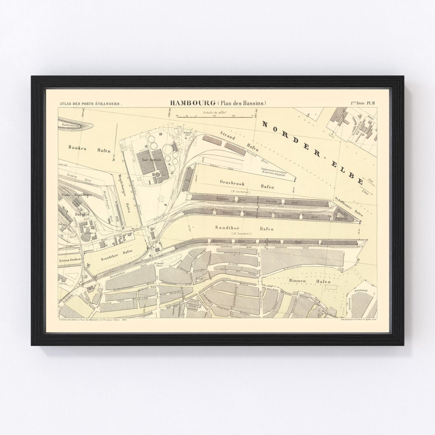 Vintage map of Hamburg, Germany, 1884