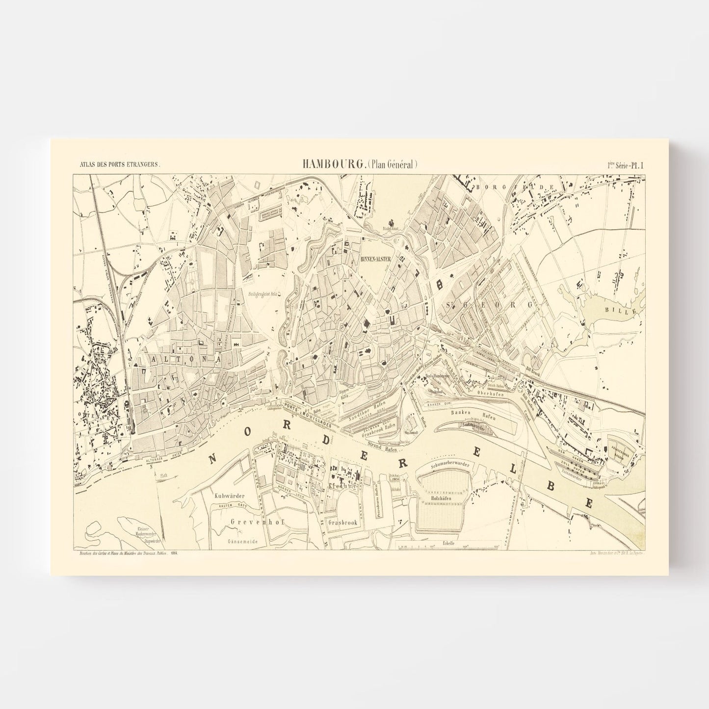 Vintage Map of Hamburg, Germany, 1884 (Edition Two)