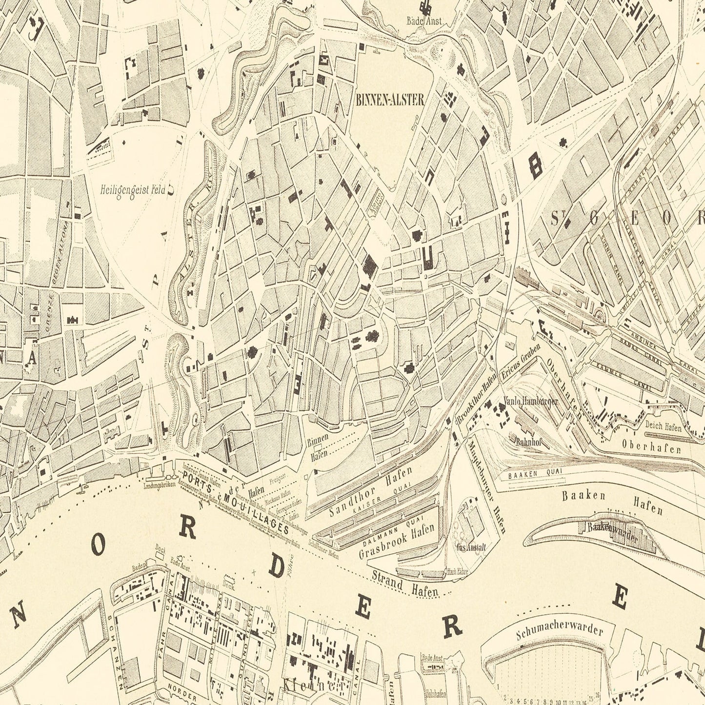 Vintage Map of Hamburg, Germany, 1884 (Edition Two)