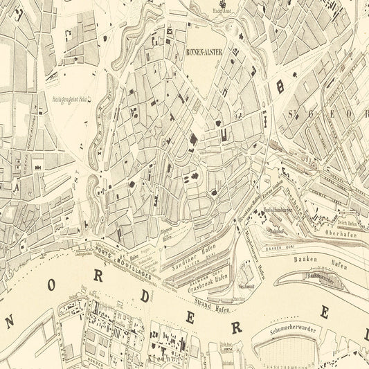 Vintage Map of Hamburg, Germany, 1884 (Edition Two)