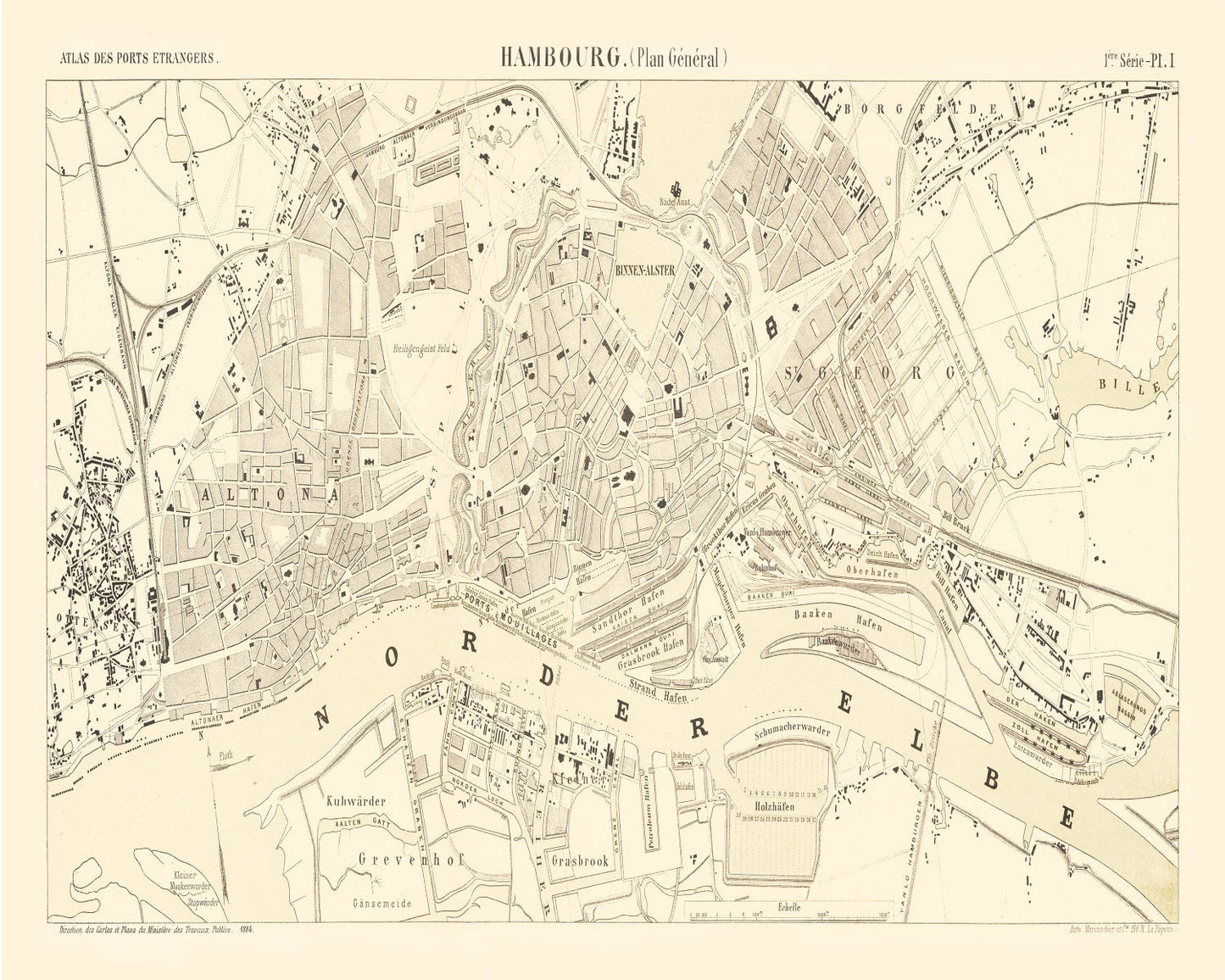 Vintage Map of Hamburg, Germany, 1884 (Edition Two)