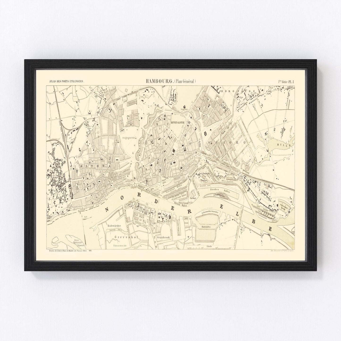 Vintage map of Hamburg, Germany, 1884