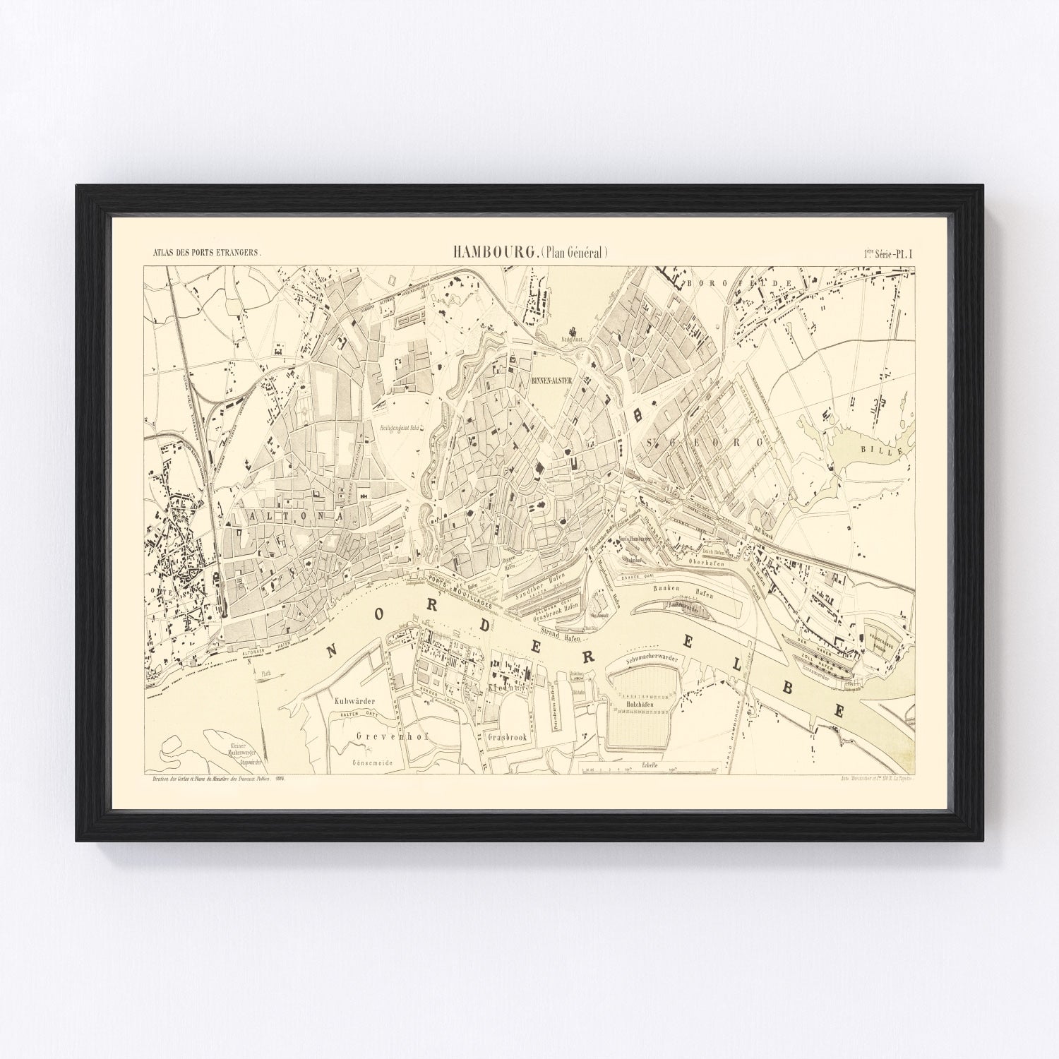 Vintage map of Hamburg, Germany, 1884