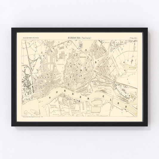 Vintage map of Hamburg, Germany, 1884
