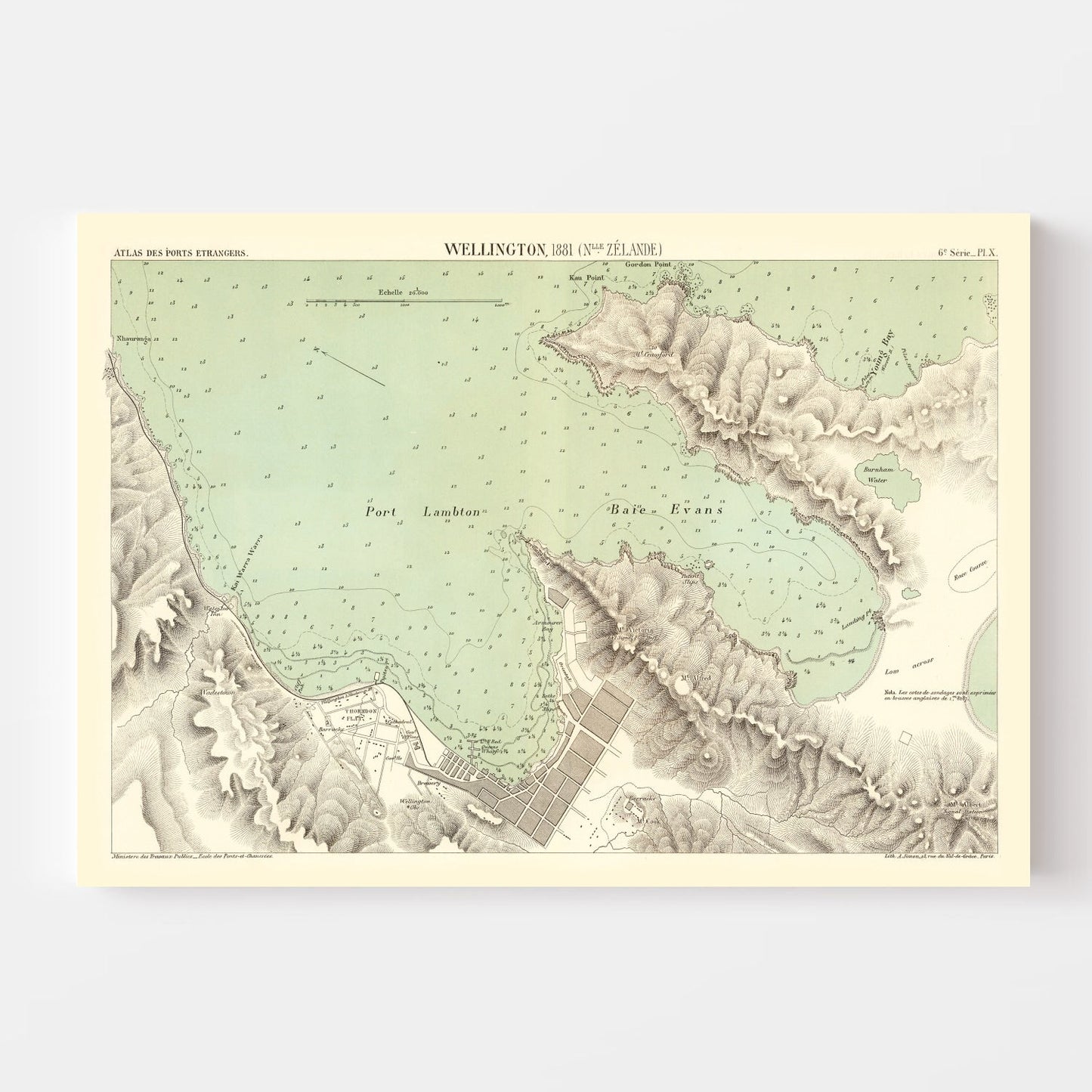 Vintage Map of Wellington, New Zealand, 1881