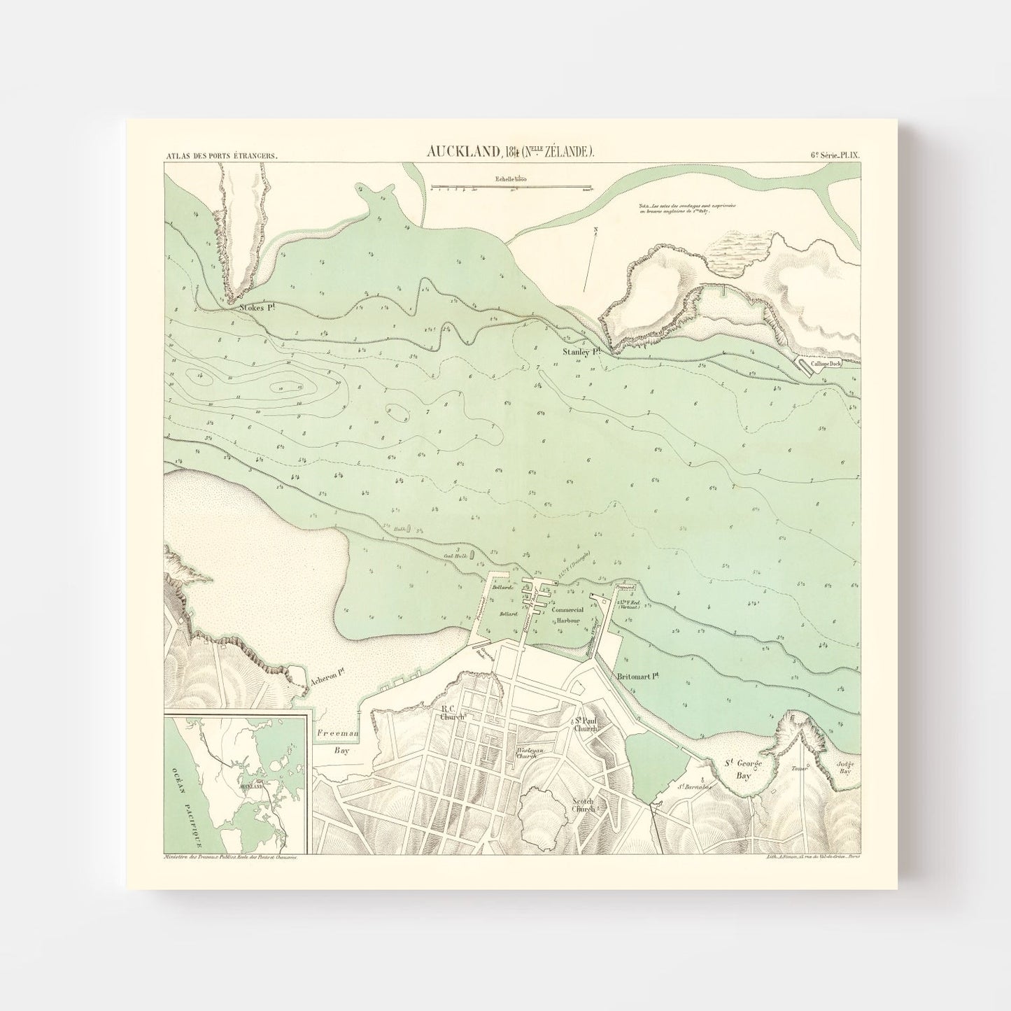 Vintage Map of Auckland, New Zealand, 1884