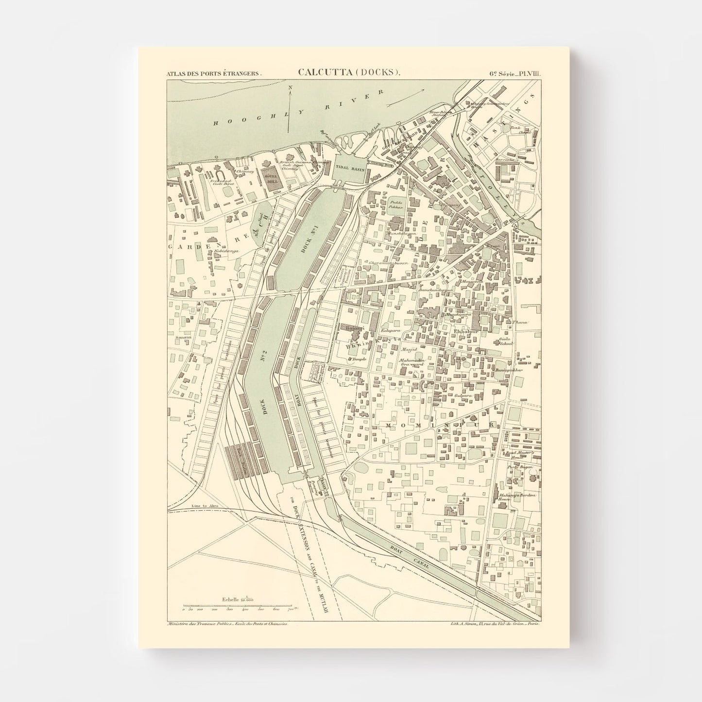 Vintage Map of Calcutta, India, 1890 | Wall Art