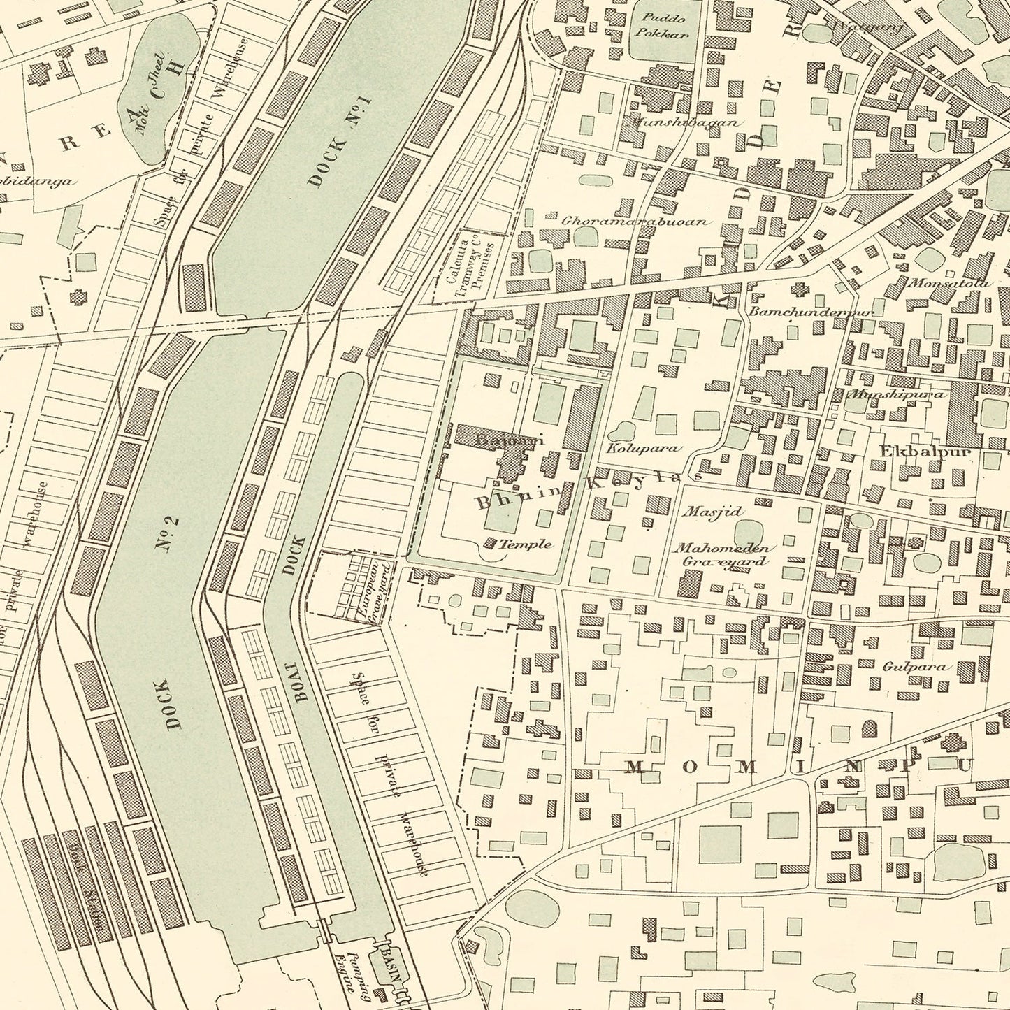 Vintage Map of Calcutta, India, 1890 | Wall Art