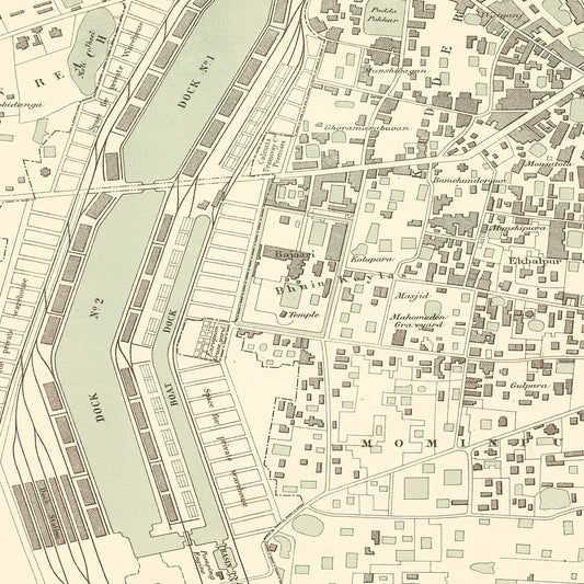 Vintage Map of Calcutta, India, 1890 | Wall Art