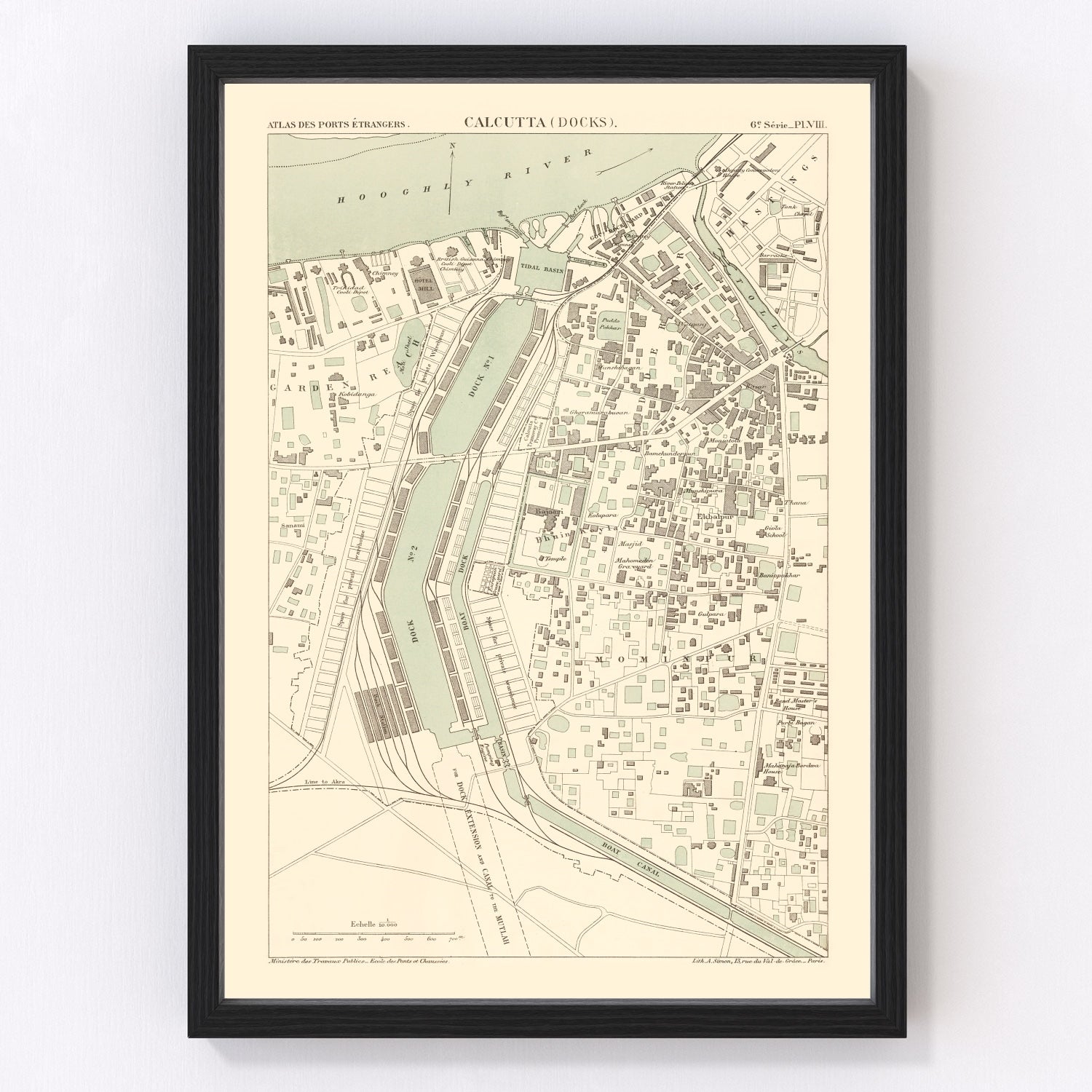 Vintage map of Calcutta, India, 1890, British Raj era restored print