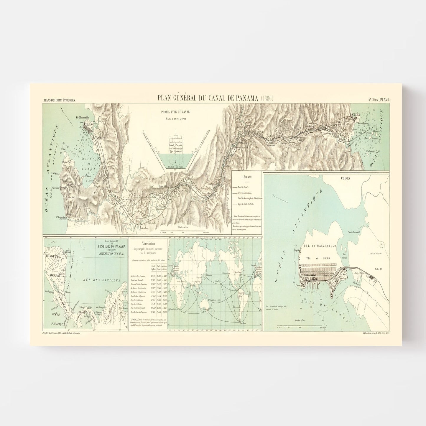 Vintage Map of the Panama Canal Region, 1886