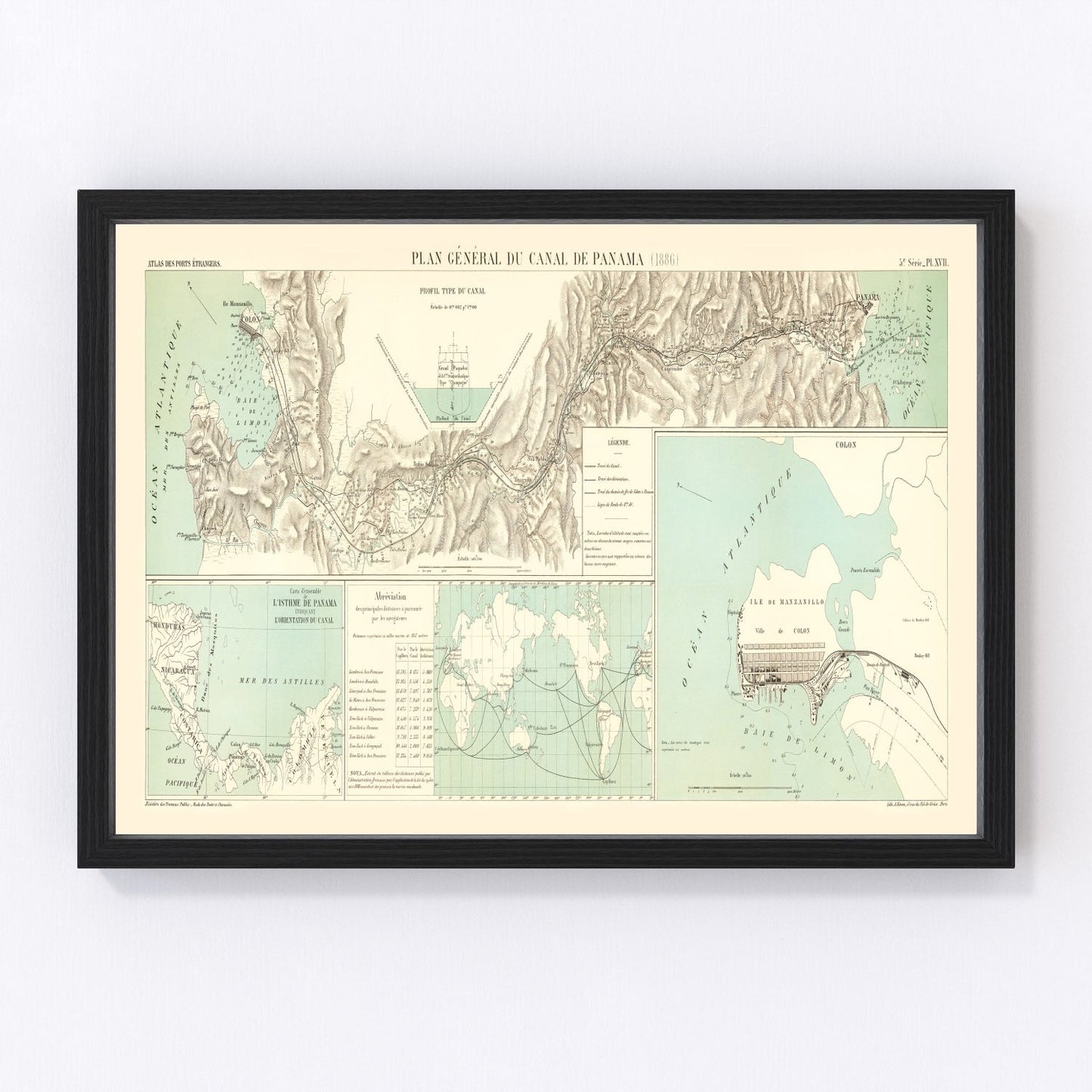 Vintage map of the Panama Canal region, 1886