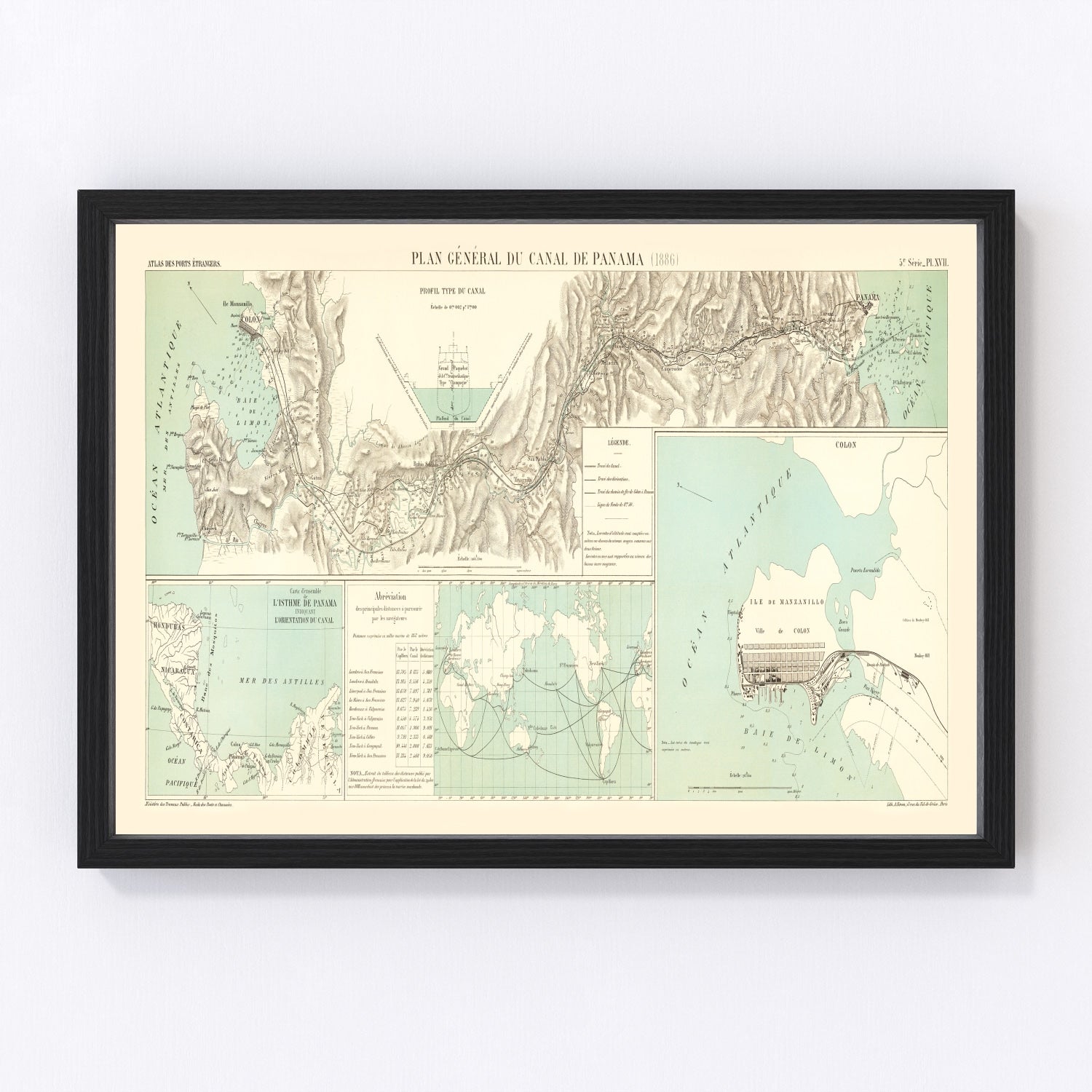 Vintage map of the Panama Canal region, 1886