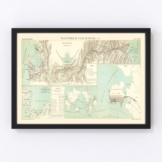Vintage map of the Panama Canal region, 1886