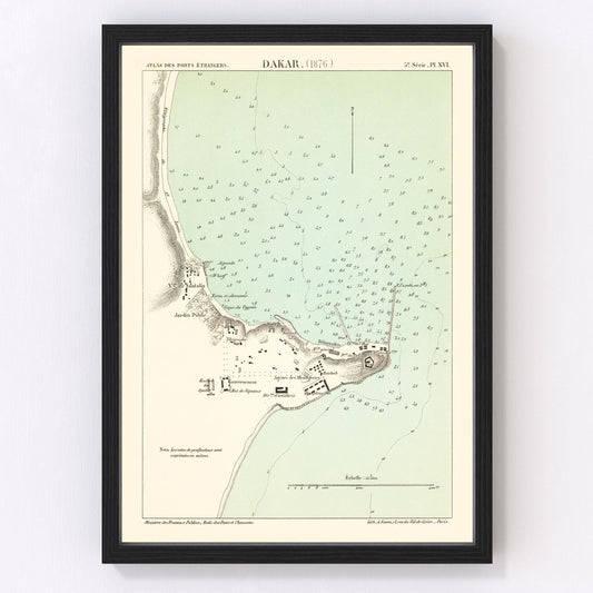 Vintage map of Dakar, Senegal, 1876