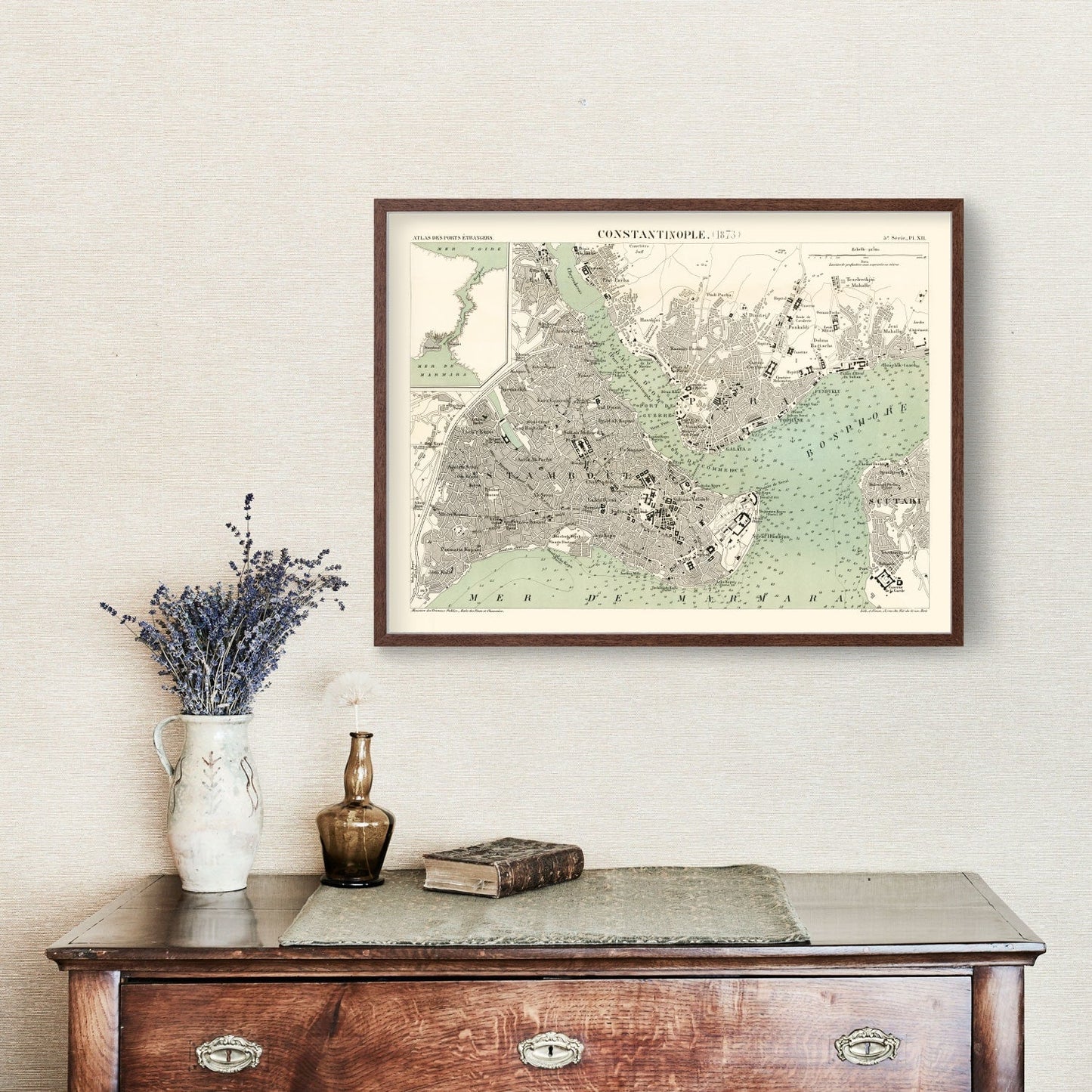 Vintage Map of Istanbul, Turkey, 1873