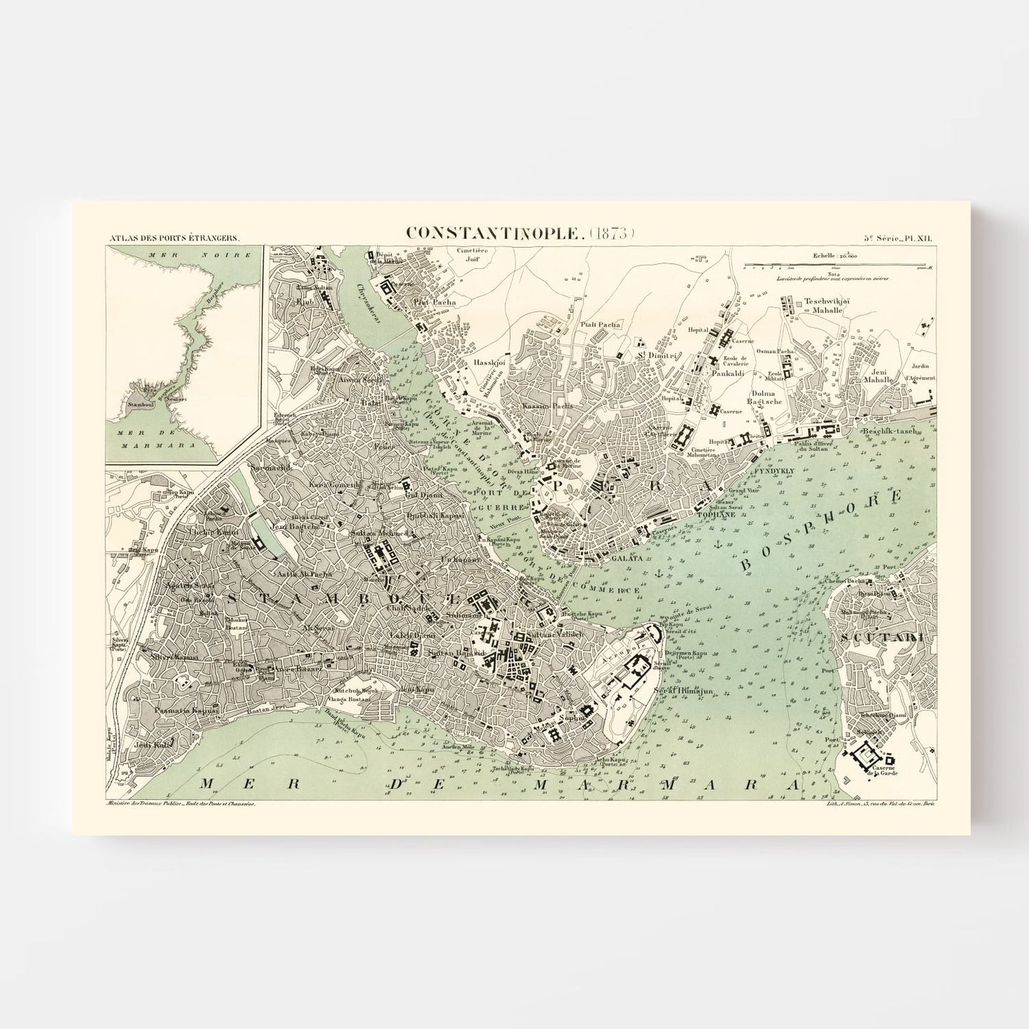 Vintage Map of Istanbul, Turkey, 1873