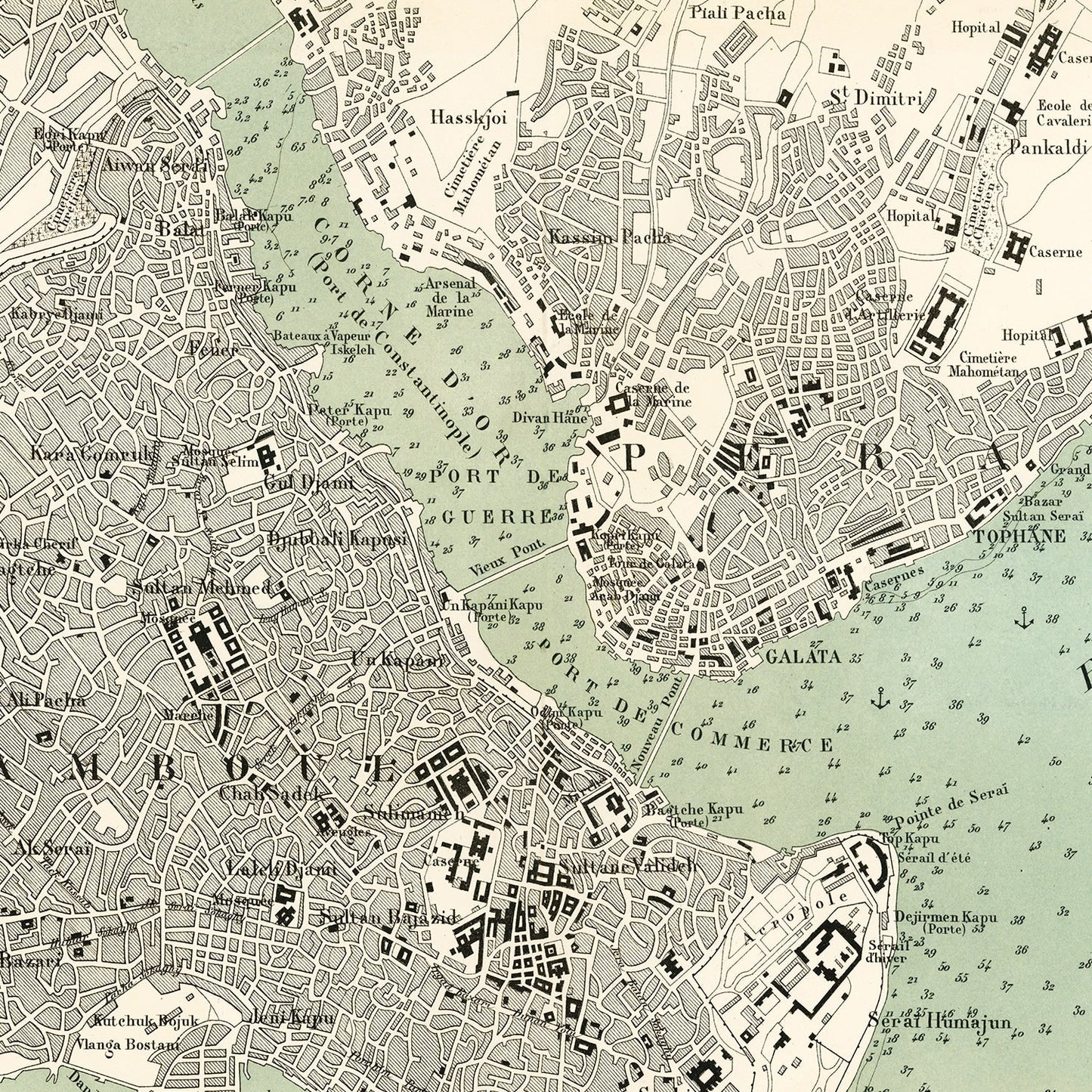 Vintage Map of Istanbul, Turkey, 1873