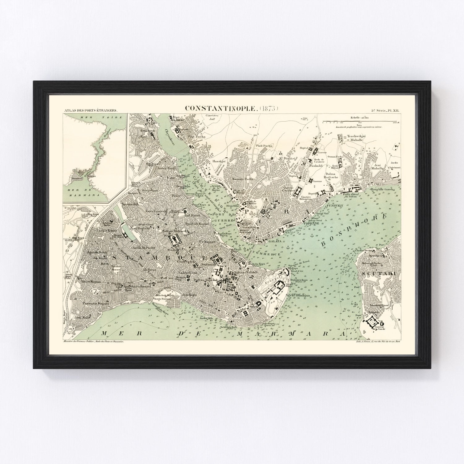 Vintage map of Istanbul, Turkey, 1873