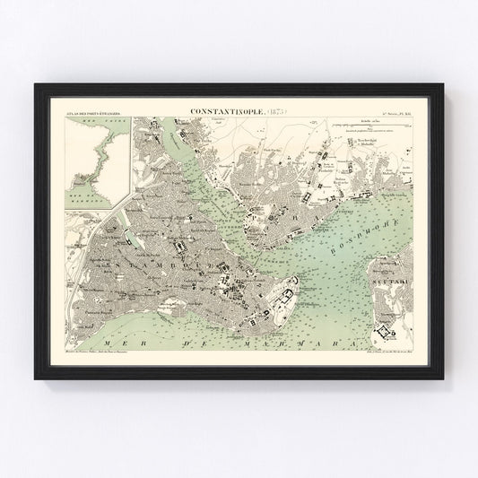 Vintage map of Istanbul, Turkey, 1873