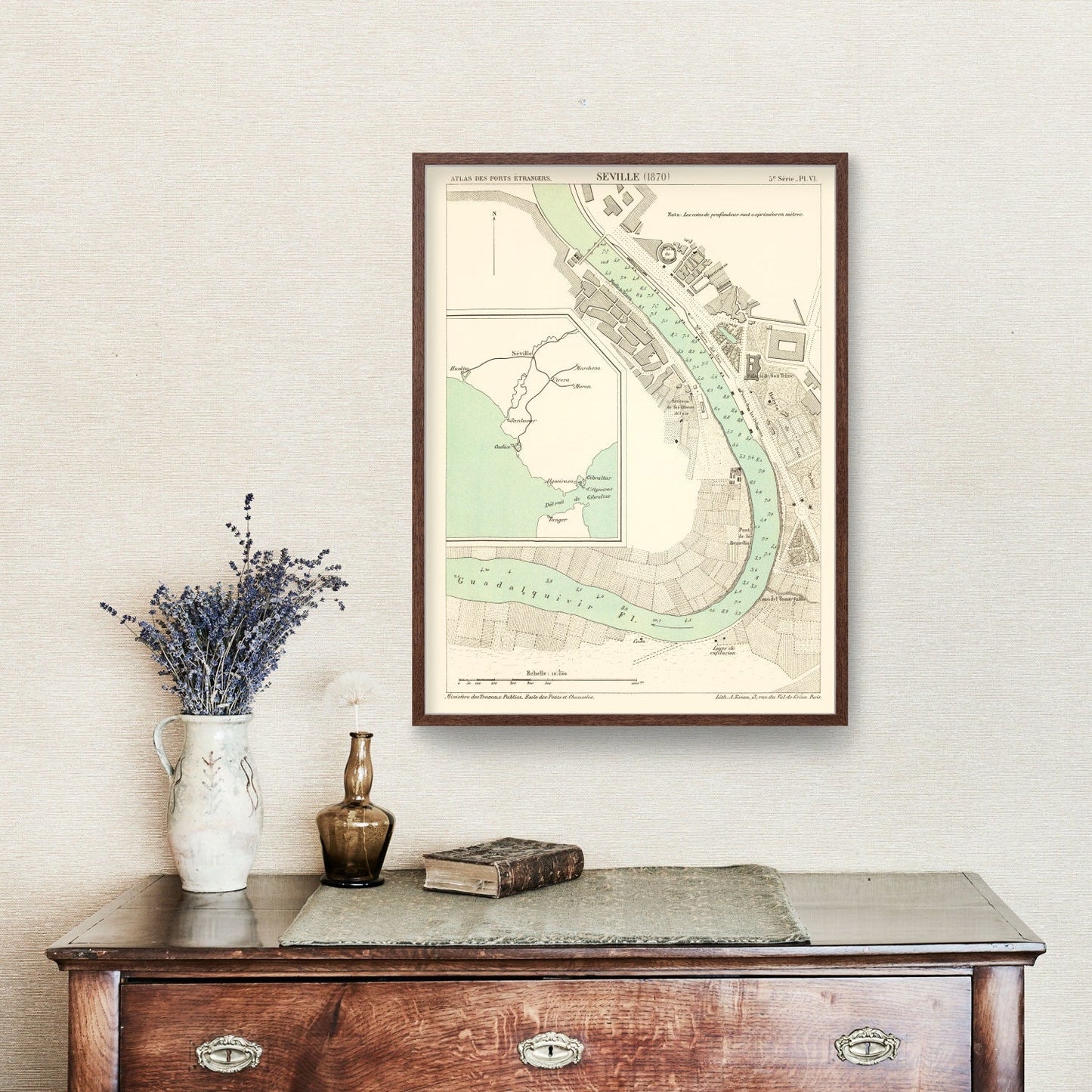 Vintage Map of Seville, Spain, 1870