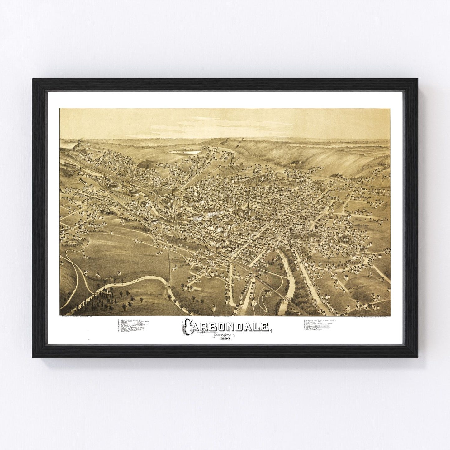 Vintage map of Carbondale, Pennsylvania, 1897, restored vintage wall art print