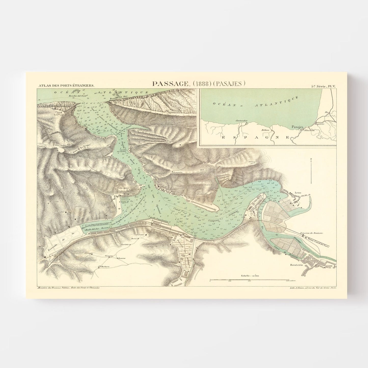 Vintage Map of Pasaia, Spain, 1888