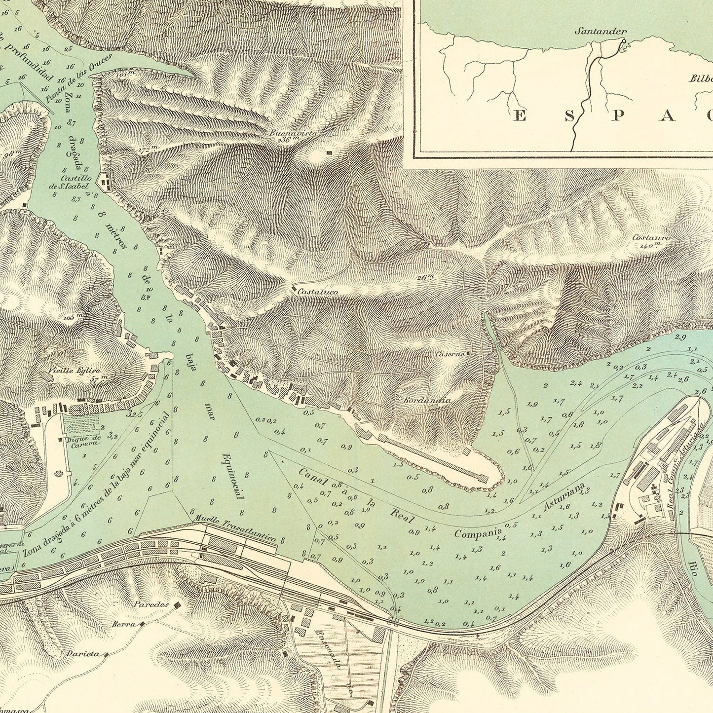 Vintage Map of Pasaia, Spain, 1888