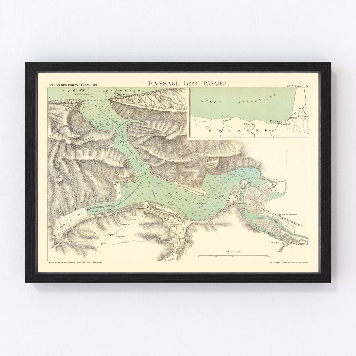 Vintage map of Pasaia, Spain, 1888