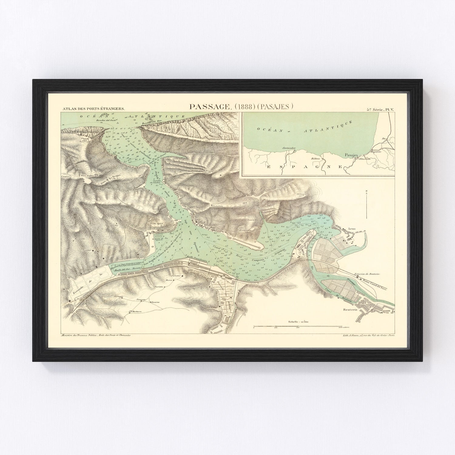Vintage map of Pasaia, Spain, 1888