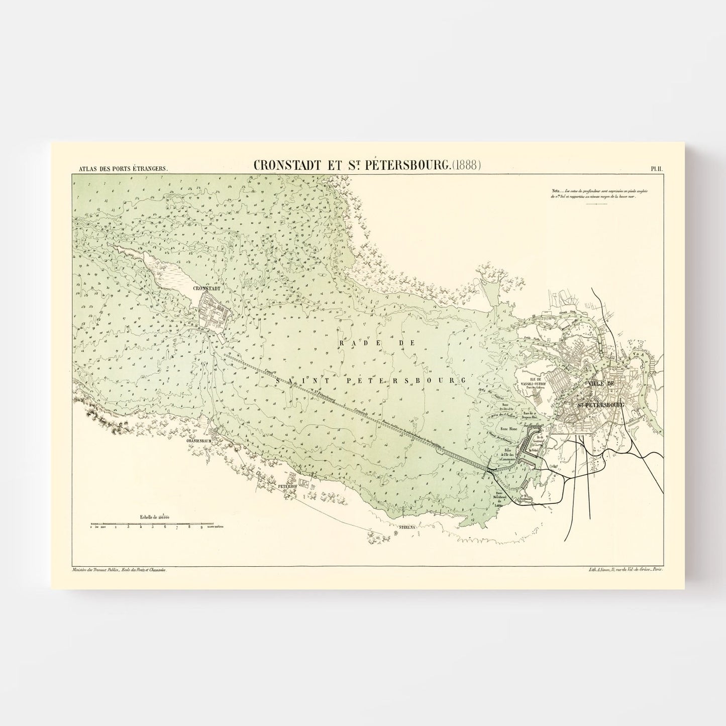 Vintage Map of Saint Petersburg, Russia, 1888 II
